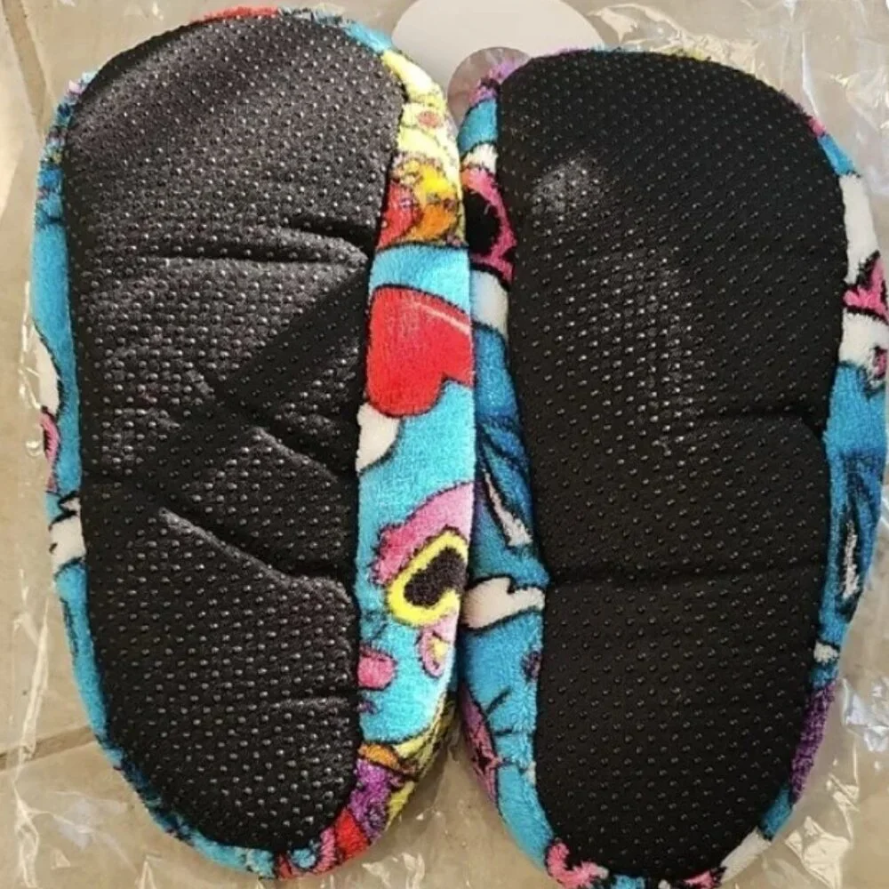Kids Colorful Fuzzy Slippers With Cats, Size L